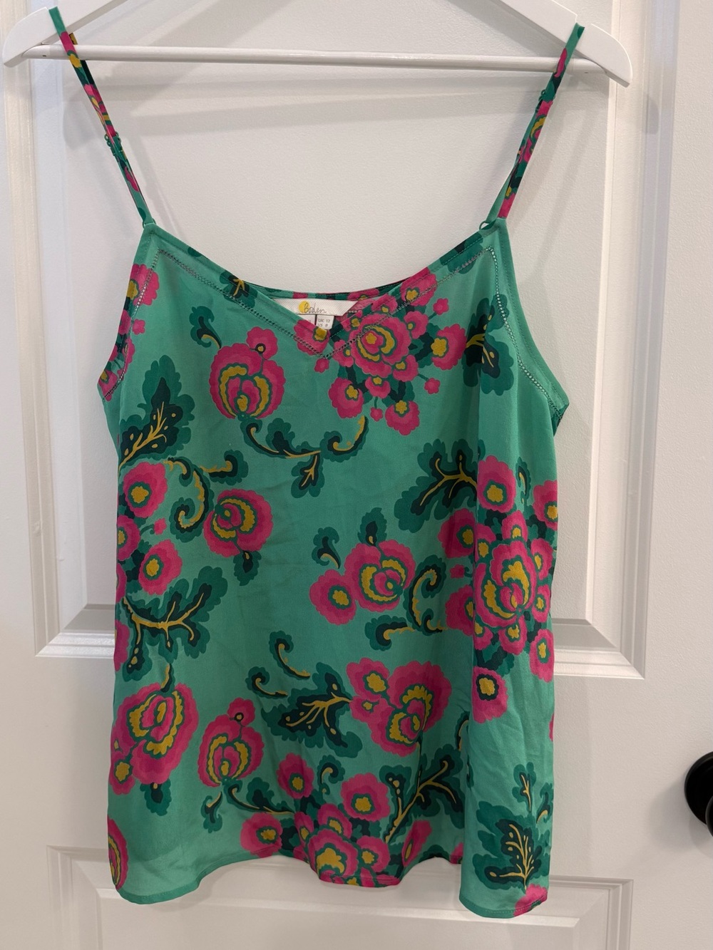 Boden Teal Floral Spaghetti-Strap Camisole with Pink Accents